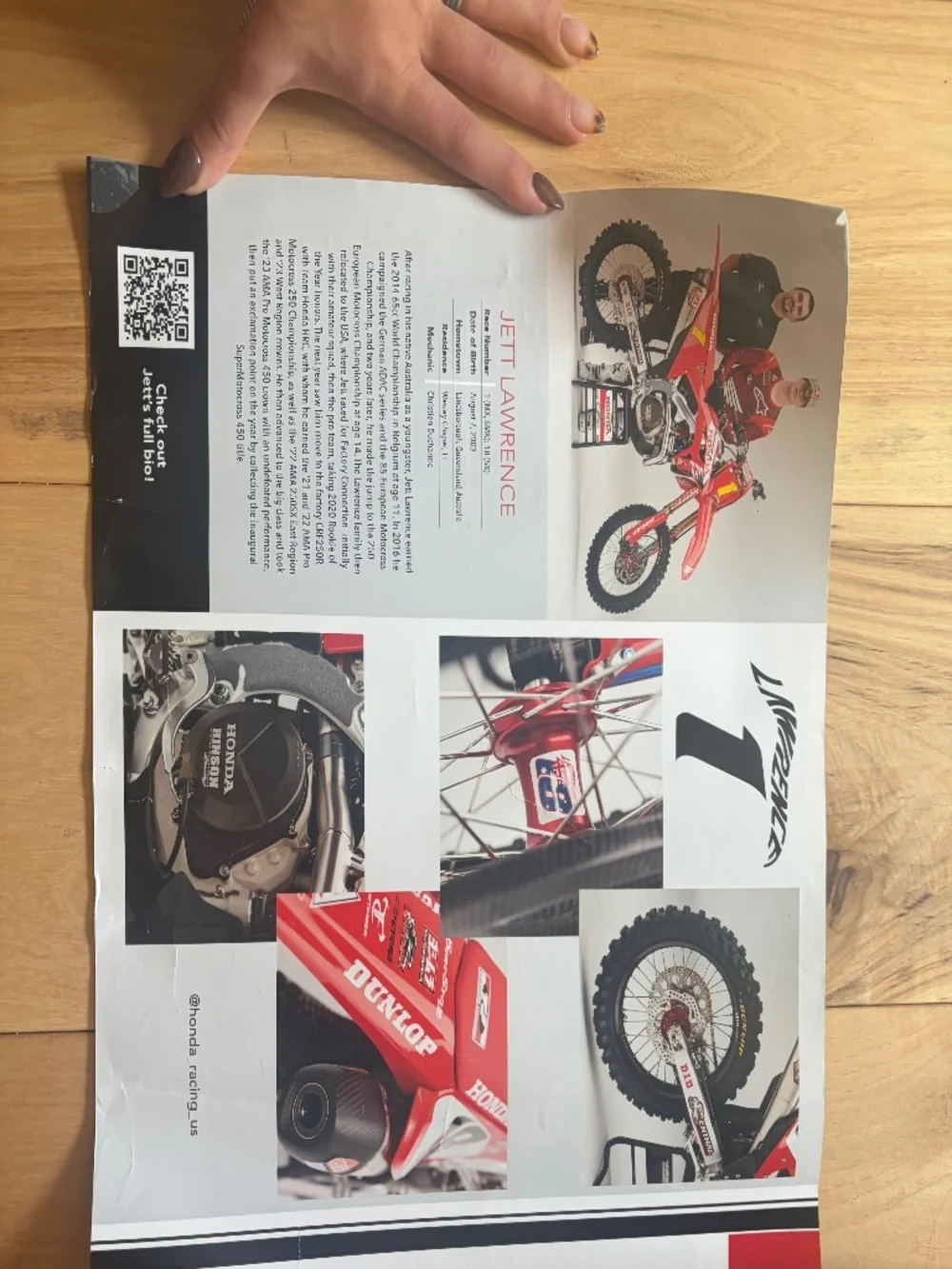 Honda HRC Jett Lawrence Motocross Poster & CRF450R Works Edition Bio Chart